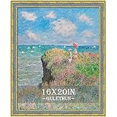 GULETHUN 16x20 Picture Frame Gold - Vintage Photo Frame 16 by 20, Retro Home Decor Wall Hanging Gallery Frames, Sturdy, Plexiglass, Ornate Gold Raised Poster Frame for Vertical & Horizontal Display