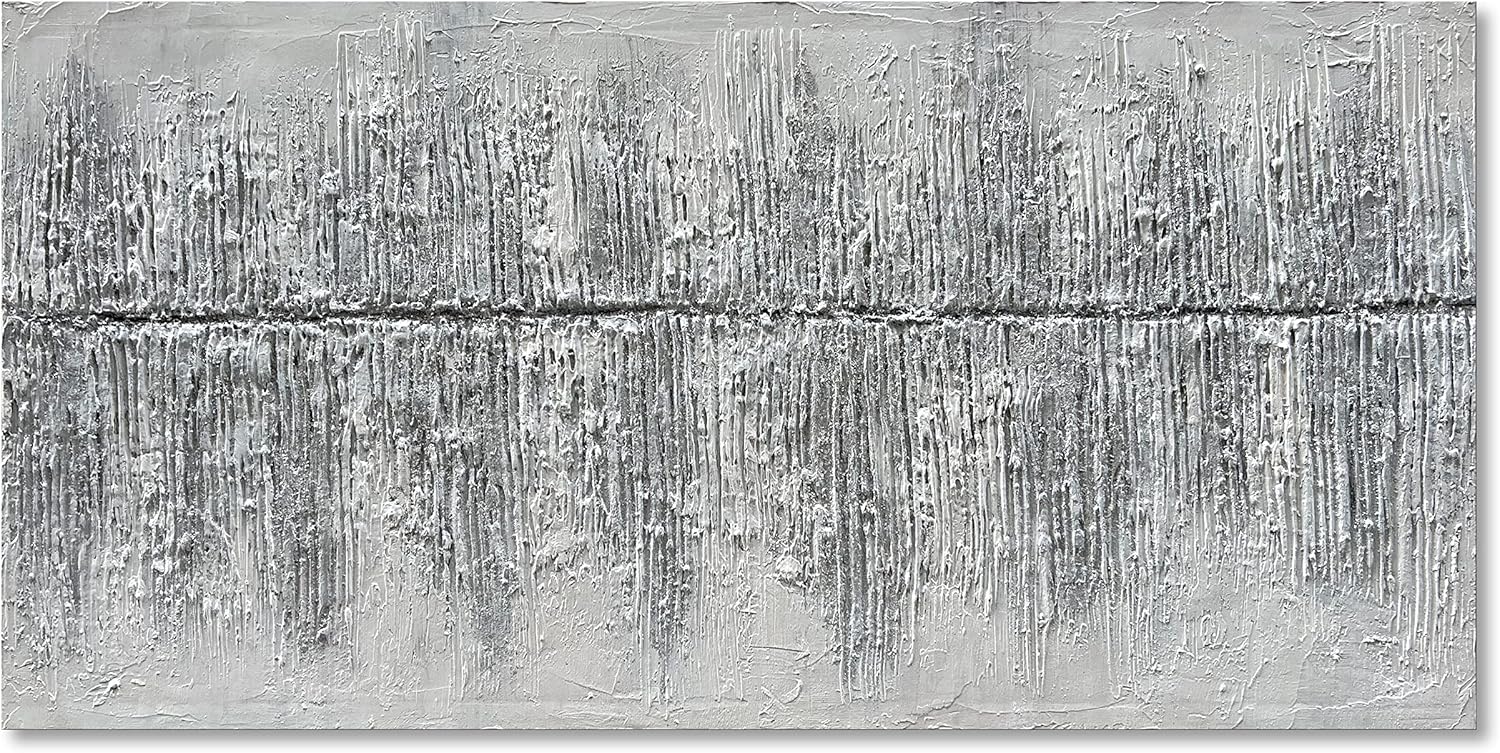 Paintings - Limiyer Art Hand-painted Silver and Gray Abstract Texture Oil Painting on Canvas Modern Minimalist Wall Art Home Art Wall 24x48 Inch