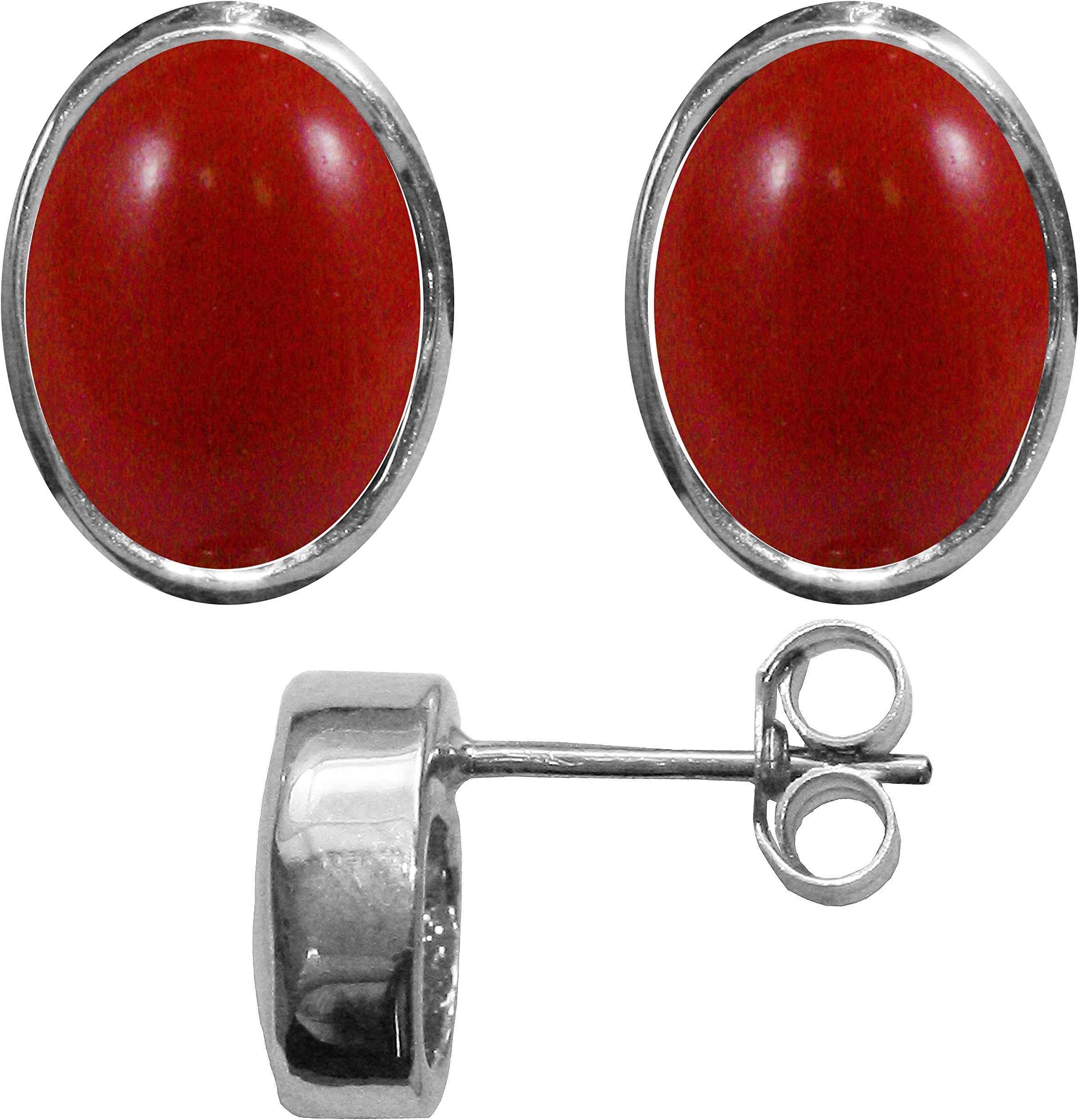 Stunning ladies solid 9ct white gold hallmarked single stud Oval Earrings set with Red Coral