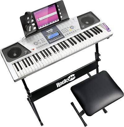 RockJam 61 Key Keyboard Piano Kit with Stand Bench Headphones Lessons