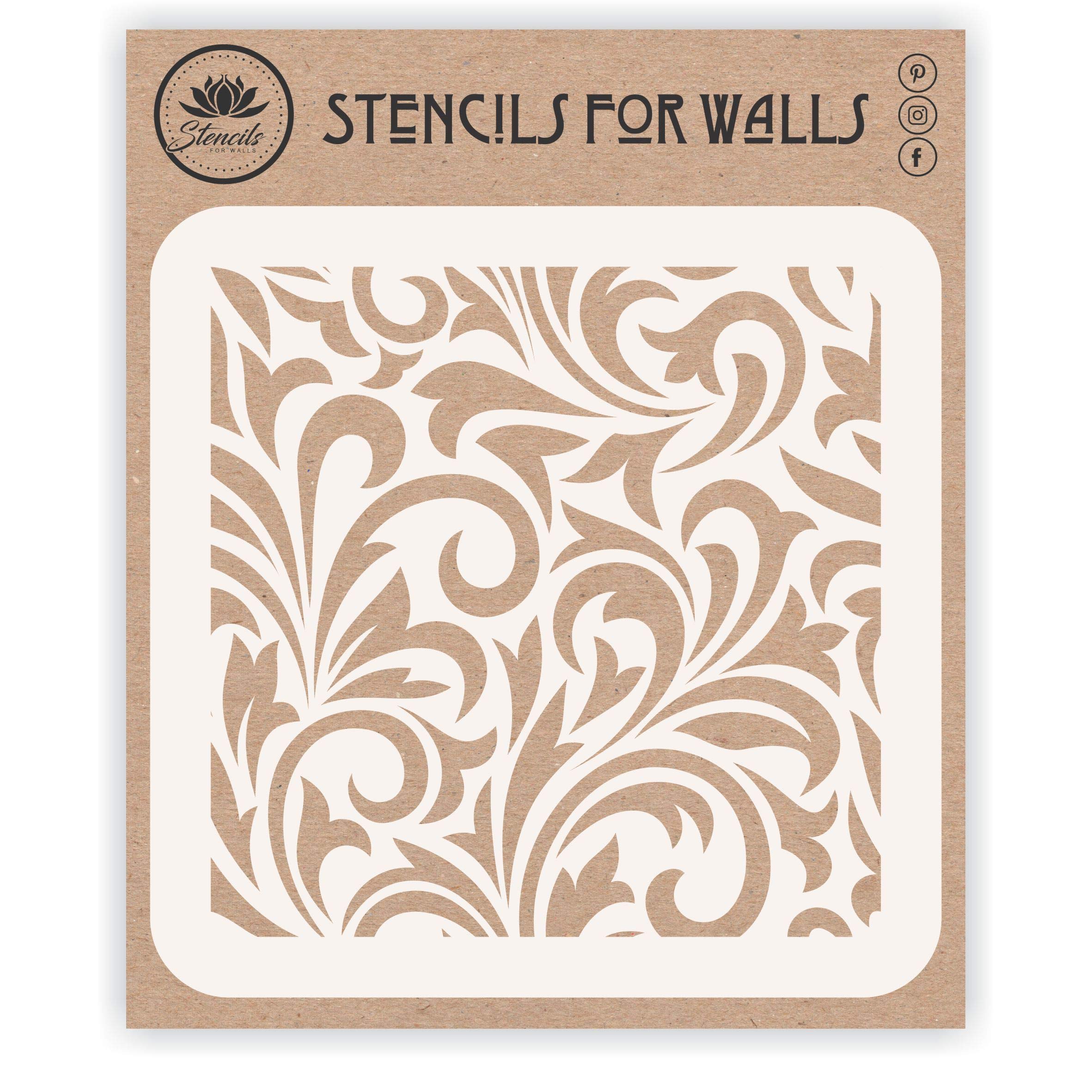 Floral Allover Stencil, 16.51 x 16.51 cm (S) - Stencils for Walls Original Flowered Wallpaper Design Stencil Template