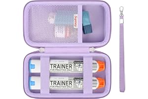 Supmay Hard Carrying Case Compatible with 2 EpiPen's or Auvi-Q, Epinephrine Pen, Medical Travel Case with Mesh Pockets for Asthma Inhaler, Eye Drops, Purple