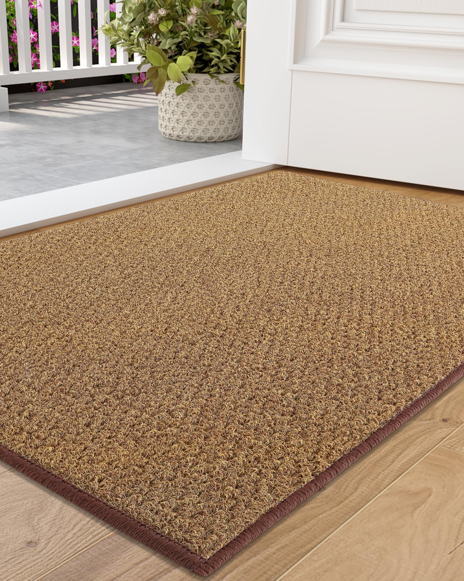 COLOR&GEOMETRY Dirt Trapper Door Mat, Heavy Duty Front Door Mat for Indoor and Outdoor, Non Slip Rubber Backing Door Matts Indoor, Machine Washable Doormat for Muddy Shoes & Paws - Brown, 60 x 110 cm