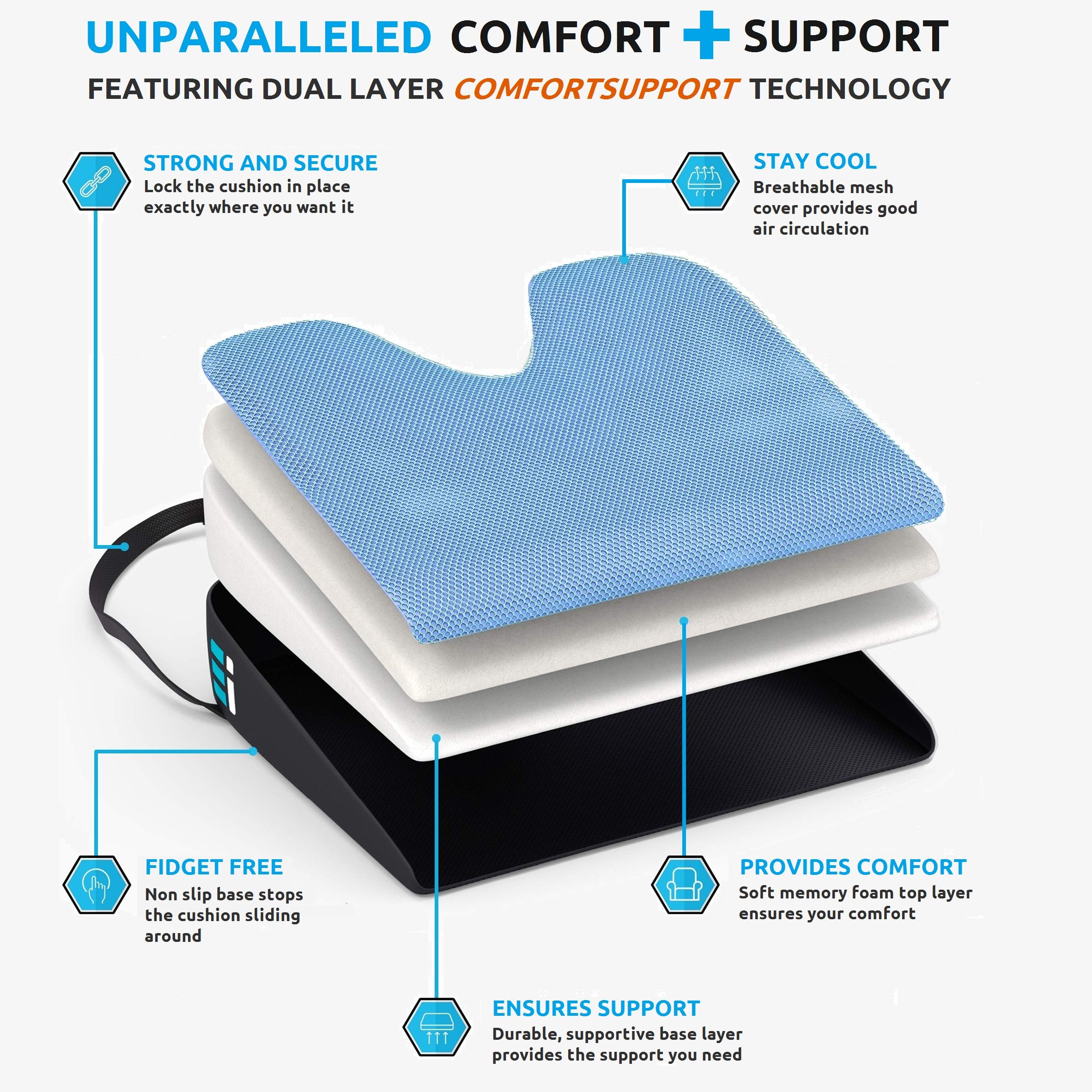 Memory Foam Wedge Seat Cushion for Car, Office - Truck Seat Cushion for Driver, Relief of Back Pain, Sciatica, Long Sitting - Non Slip Wedge Cushions Car Pillow for Driving Seats ‎17.5 x 15 x 3.5