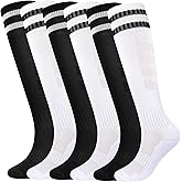 Kids Soccer Socks Boys Football Socks 6 Pairs Girls Striped Knee High Sock Sports Unisex Youth 5-14 Years