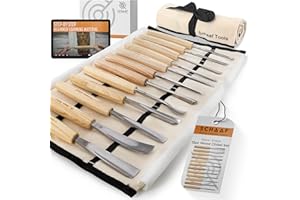 Schaaf Wood Carving Tools Set of 12 Chisels with Canvas Case | Wood Carving Chisels with Razor Sharp CR-V 60 Steel Blades