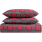 Beatrice Home Fashions Lightweight Full/Queen Holiday Quilt Bedding Set Tarick Plaid, Red, Black, Green