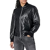 Armani Exchange mens Faux Leather Embossed Logo Bomber Jacket