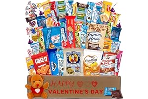 GOODLAND FARMS Valentine’s Day Snack Box Gift Basket (50ct) Care Package Candy Snacks Assortment Cookies Food Bars Gift Pack Box Mixed Sampler for Children Kids Husband Wife Boyfriend Girlfriend College Students Office