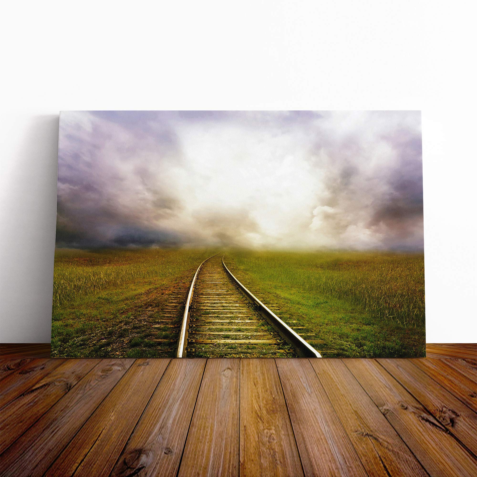 Train Track Landscape (1) Canvas Print | Gallery Wrapped 30mm Frame Wall Art | 20x14 inches | Ready to Hang | Modern Landscape Picture | Living Room Bedroom Lounge Office
