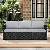Rattaner Outdoor Furniture Outdoor Couch Patio Furniture 3-seat Sofa Deep Seat High Backrest with Waterproof Cover and Anti-Slip Cushions, Light Grey