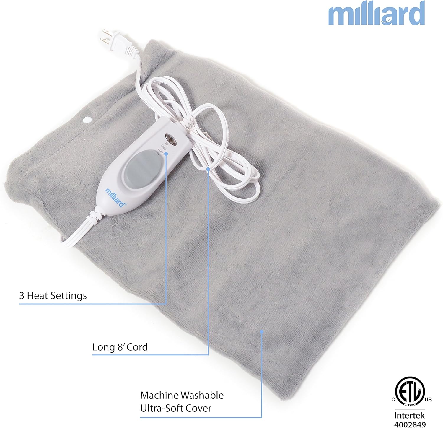 Milliard Electric Therapy Heating Pad for Fast Pain Relief - Gray - 15in x 12in: Health & Personal Care
