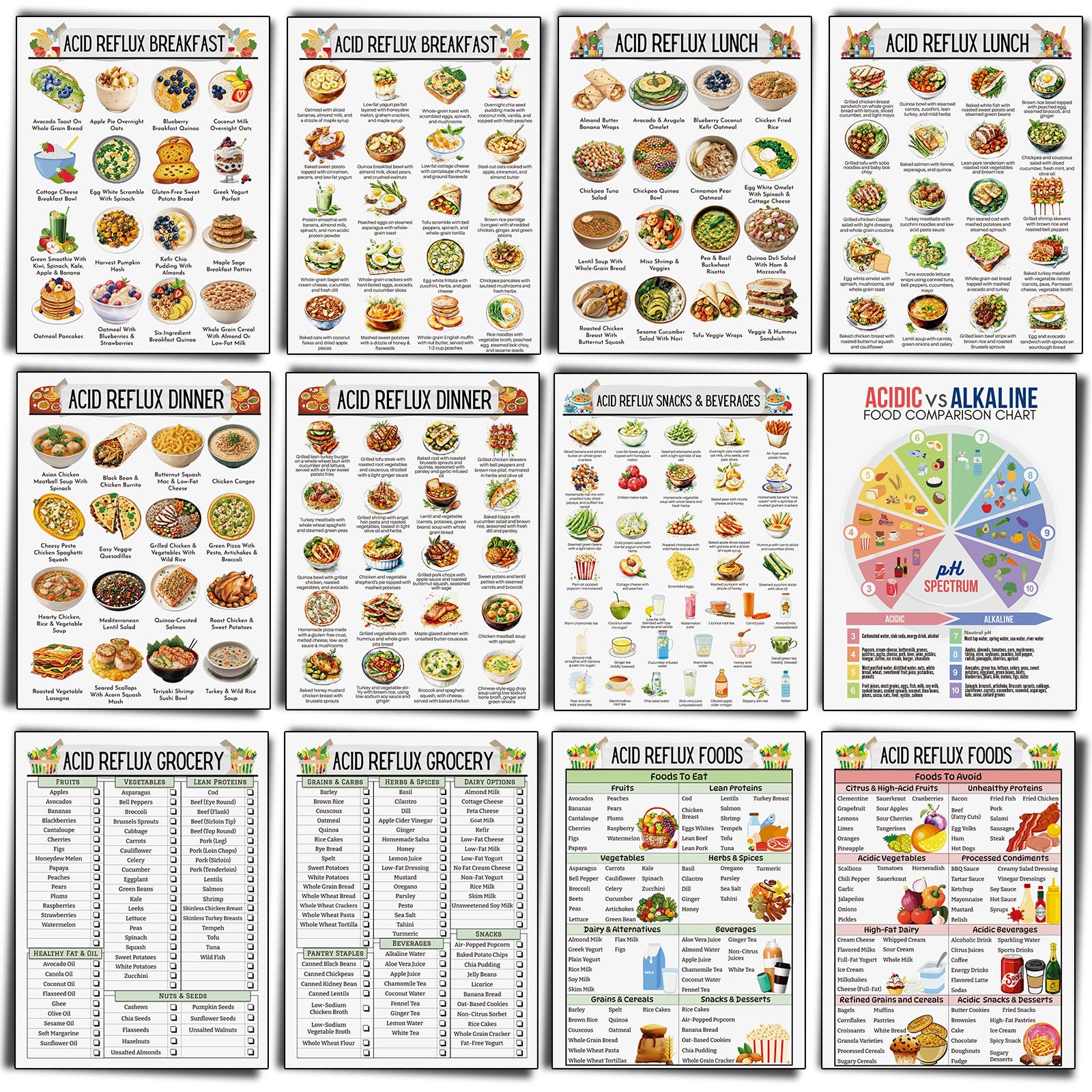 Photo 1 of Sinload 12 Pcs Acid Reflux Food Diet Poster, Gerd Diet List, Low Acid Foods, Grocery List for Stomach Gastritis Heartburn