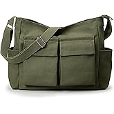 KALIDI Canvas Tote Bag Messenger Bag, Large Crossbody Bag for Women or Men, Casual Canvas Shoulder Bag for College Work Daily