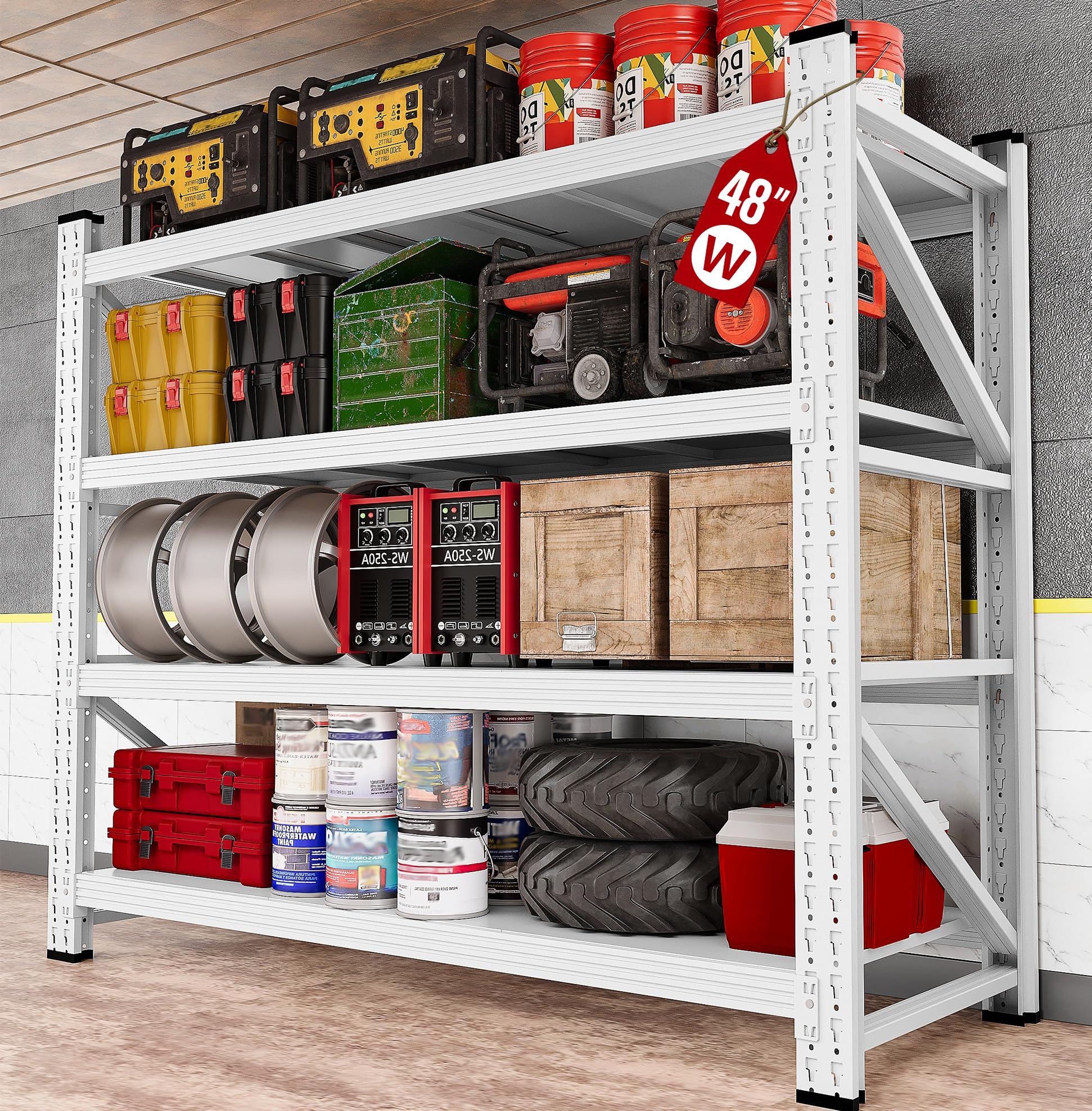48" Wide Heavy Duty Garage Shelving Units,3000LBS 24 Deep Storage Shelves,White Metal Garage Shelves,Large Storage Rack,Steel Shelf,Industrial Shelving for Shop,Warehouse,48" W x 24" D x 70" H