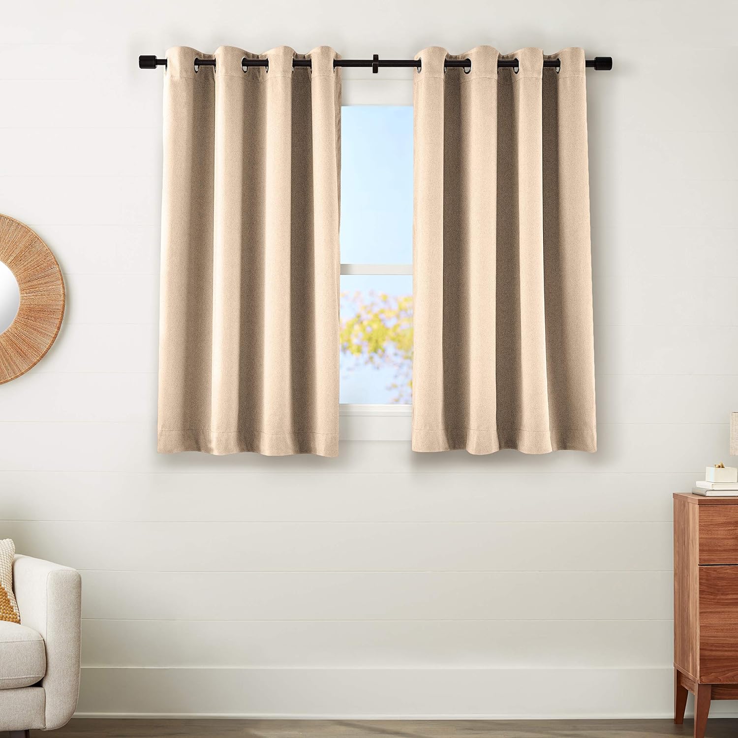 AmazonBasics 99% Room Darkening Theatre Grade Heavyweight Window Panel with Grommets and Thermal Insulated, Noise Reducing Liner - 52" x 54", Taupe