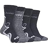 JEEP - 4 Pack Performance Anti Blister Thick Hiking Walking Boot Cushioned Socks (7-12 US, Navy/Grey)