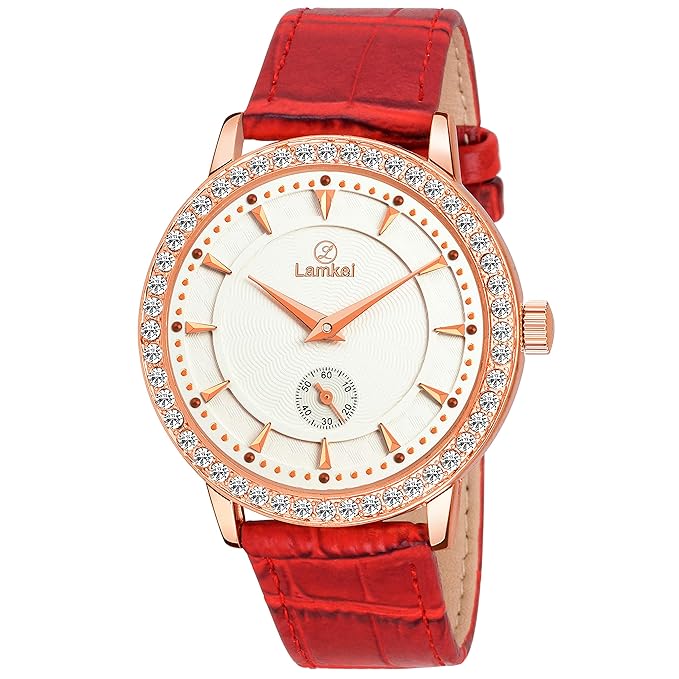 Imported Working Chronograph White Dial Red Leather Strap Women�s Watch � LMK-0154