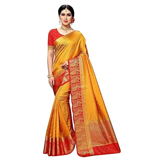 Women's Kanchipuram Pattu plain Silk Saree With Blouse (339_&)