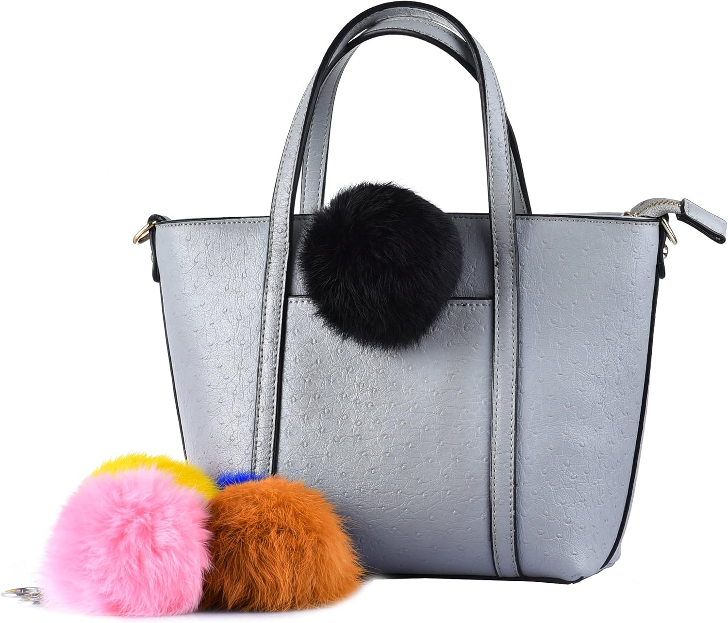 Cute Faux Rabbit Fur Ball Pom Pom Keychain Cityelf Car Key Ring Handbag Tote Bag Pendant Purse Charm (BLACK) at  Women’s Clothing store