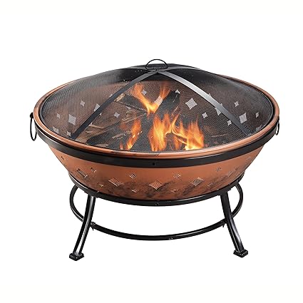 Peaktop Fp35 Outdoor Round Steel Wood Burning Fire Pit 35 Inch Copper Black