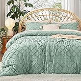 Bedsure Twin Comforter Set - Sage Green Comforter, Boho Tufted Shabby Chic Bedding for Kids, 2 Pieces Vintage Farmhouse Bed Set for All Seasons, Fluffy Soft Bedding with 1 Pillow Sham