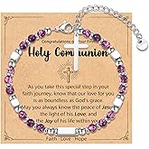 IKIATY Cross Charm Bracelet for Girls, Baptism Confirmation First Communion Christian Easter Gifts for Teens Girls Goddaughter Granddaughter Niece Daughter