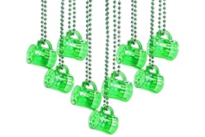 4E's Novelty St Patricks Day Shot Glasses Bead Necklaces, Pack of 12 – Green Irish Gifts Party Favors Supplies, St Patricks Day Accessories for Adults (Transparent Green With Shamrock)