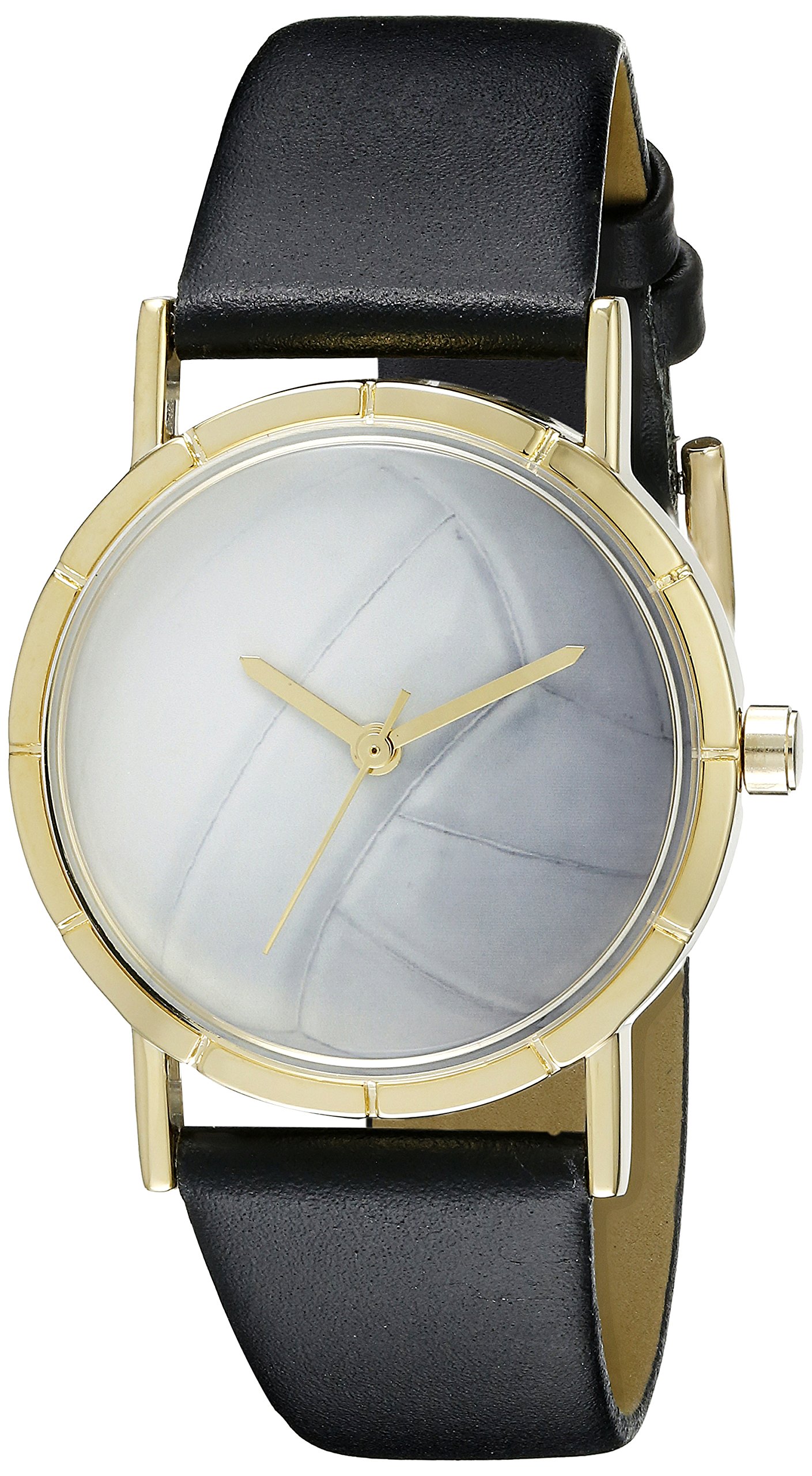 Whimsical Watches Volleyball Lover Black Leather and Goldtone Photo Unisex Quartz Watch with White Dial Analogue Display and Multicolour Leather Strap P-0840015