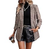 Happy Sailed Women’s Plaid Blazer Classic Lapel Collar Double Breasted Open Front Blazers Jackets Work Suit with Pockets