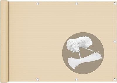 VOUNOT Balcony Privacy Screen 90x600cm HDPE Beige Wind UV Weatherproof