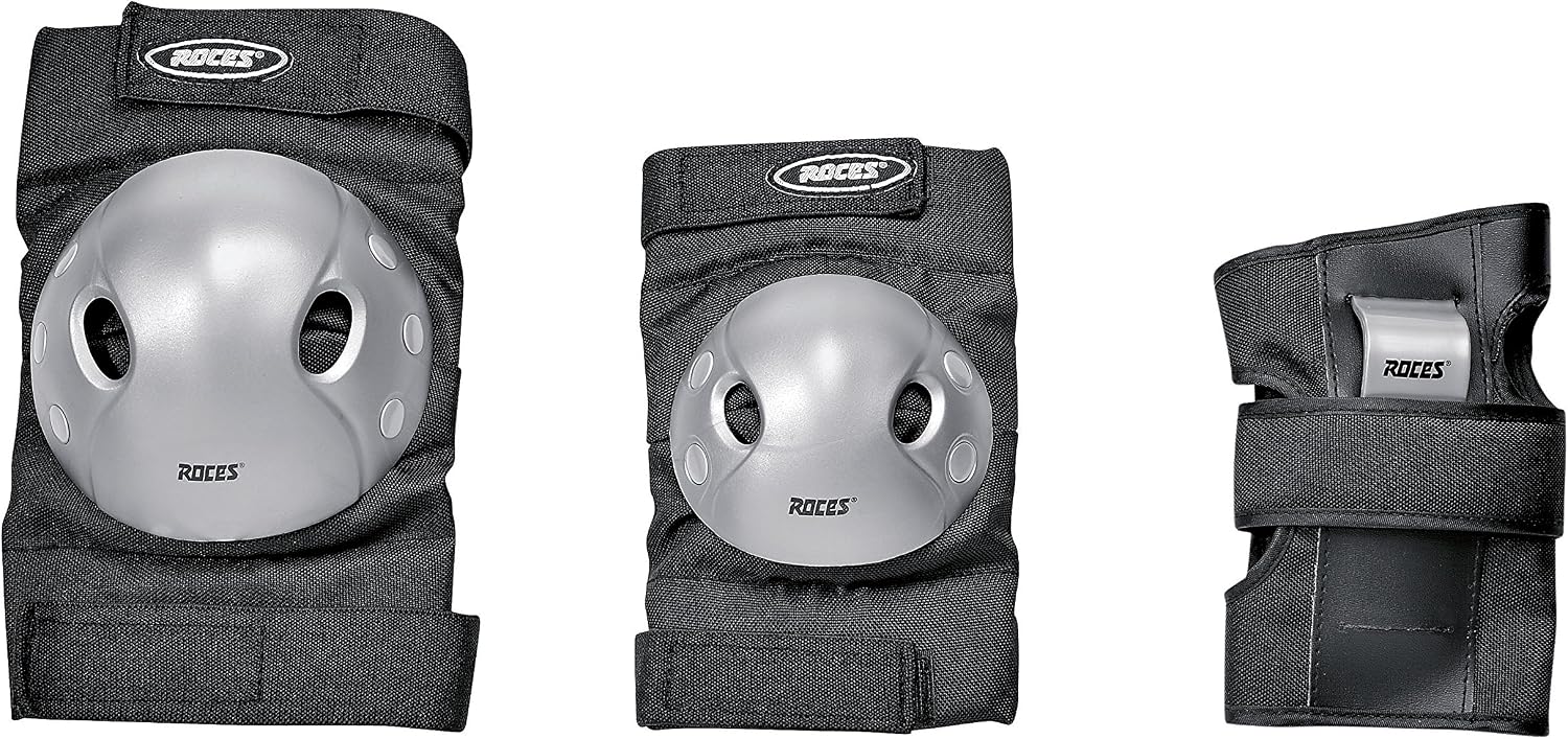 Roces Boys Three Protector Extra-Pack, Black/Grey, MJR 301377-001, Black - Black / Grey
