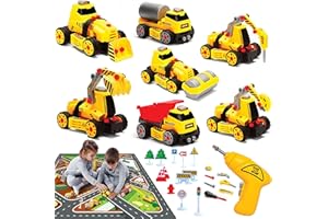 MOBIUS TOYS 7-in-1 Take Apart Construction Toys 84pcs DIY Engineering Playset with Electric Drill, Play Mat, and Road Signs, Push & Go STEM Learning Bundle w/Lights, Sounds for Early Education, Boys and Girls 4+