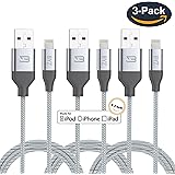 BYZ Charging Cable iPhone Charger 3 pack Lightening Cable - 6ft iPhone Cable USB Sync & Charging Cord for iPhone 7 Plus 7 6S Plus 6 Plus SE 5S 5C 5, iPad 2 3 4 Mini, iPad Pro Air, iPod - Silver Grey