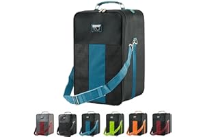 Small Wig Travel Box with Top Handle, Shoulder Strap & Double Zipper, Carrying Case with Removable Head-Holding Base - Black & Blue - by Adolfo Design