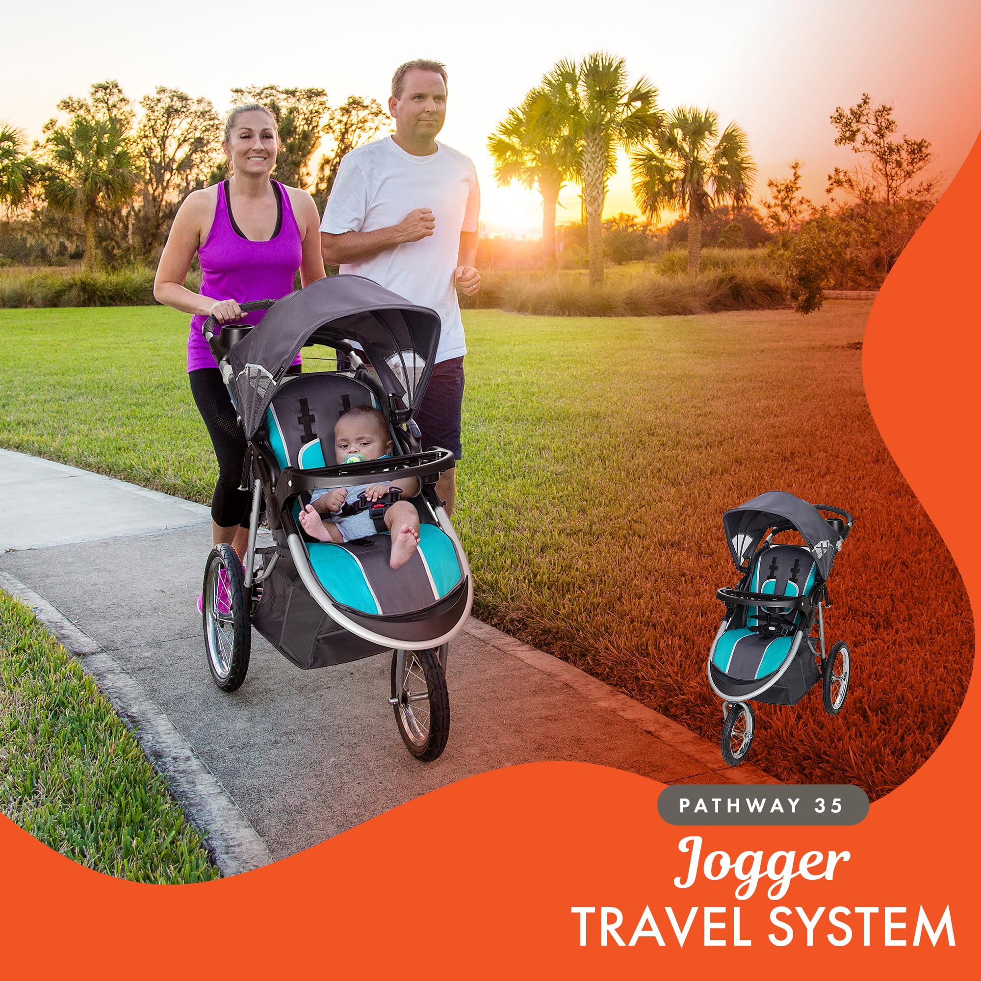 Baby Trend Pathway Jogger Travel System with Ally? Infant Car Seat, Optic Teal