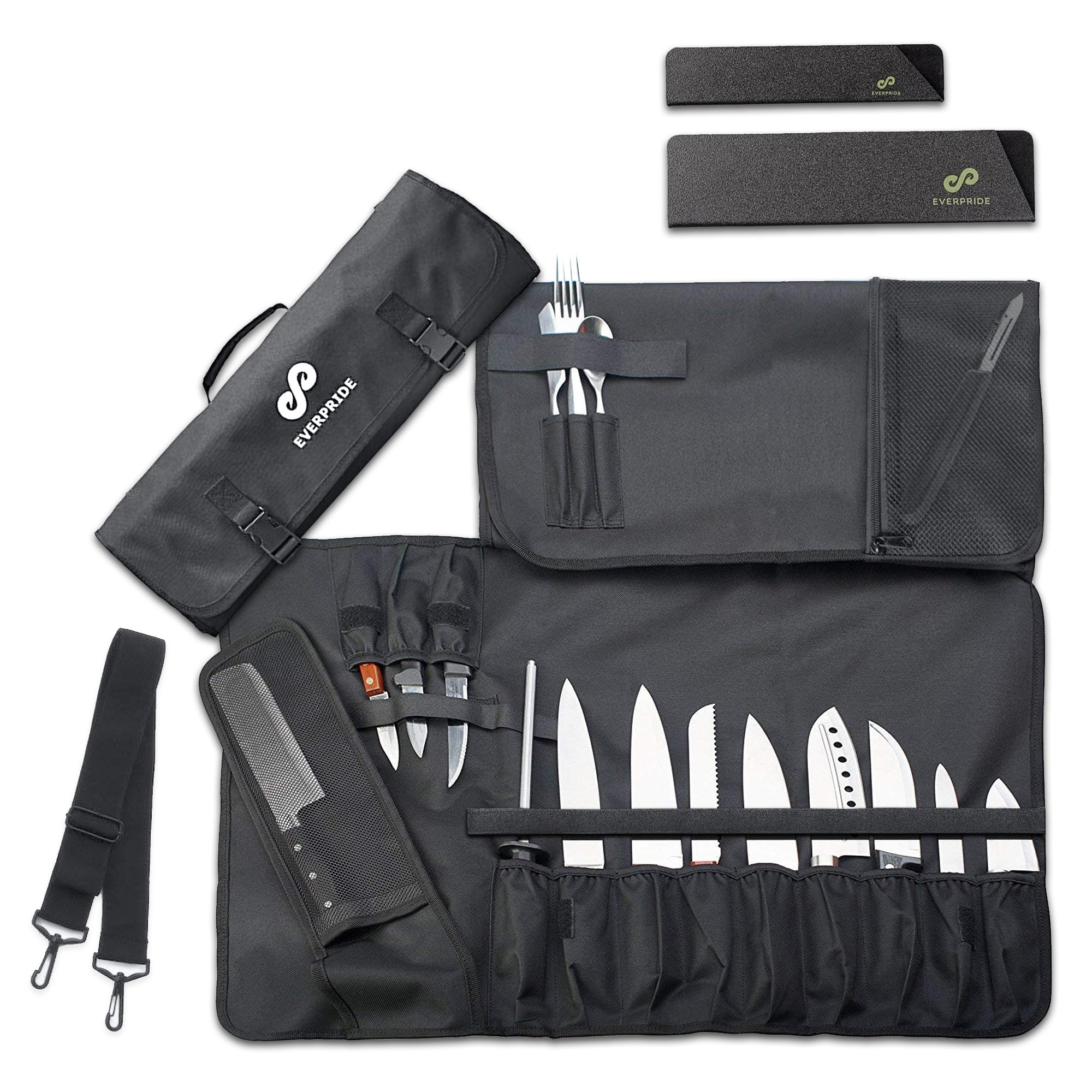 Chef Knife Roll Bag (16 Slots) Holds 12 Knives, 1 Meat Cleaver, And 3