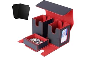 Venssu MTG Deck Box With two Display Windows,Card Deck Box fits 200 Double Sleeved Cards,Commander Deck Box With Dice Tray(Black and Red)