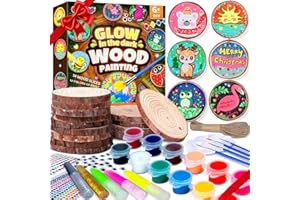 EPUMP Wooden Painting Kit for Kids - Glow in The Dark Arts and Crafts Supplies Kits for Boys Girls - Kids Activities Creative Art Set Birthday Gifts DIY Paint Toys for Ages 6 7 8 9 10 11 12 Years Old