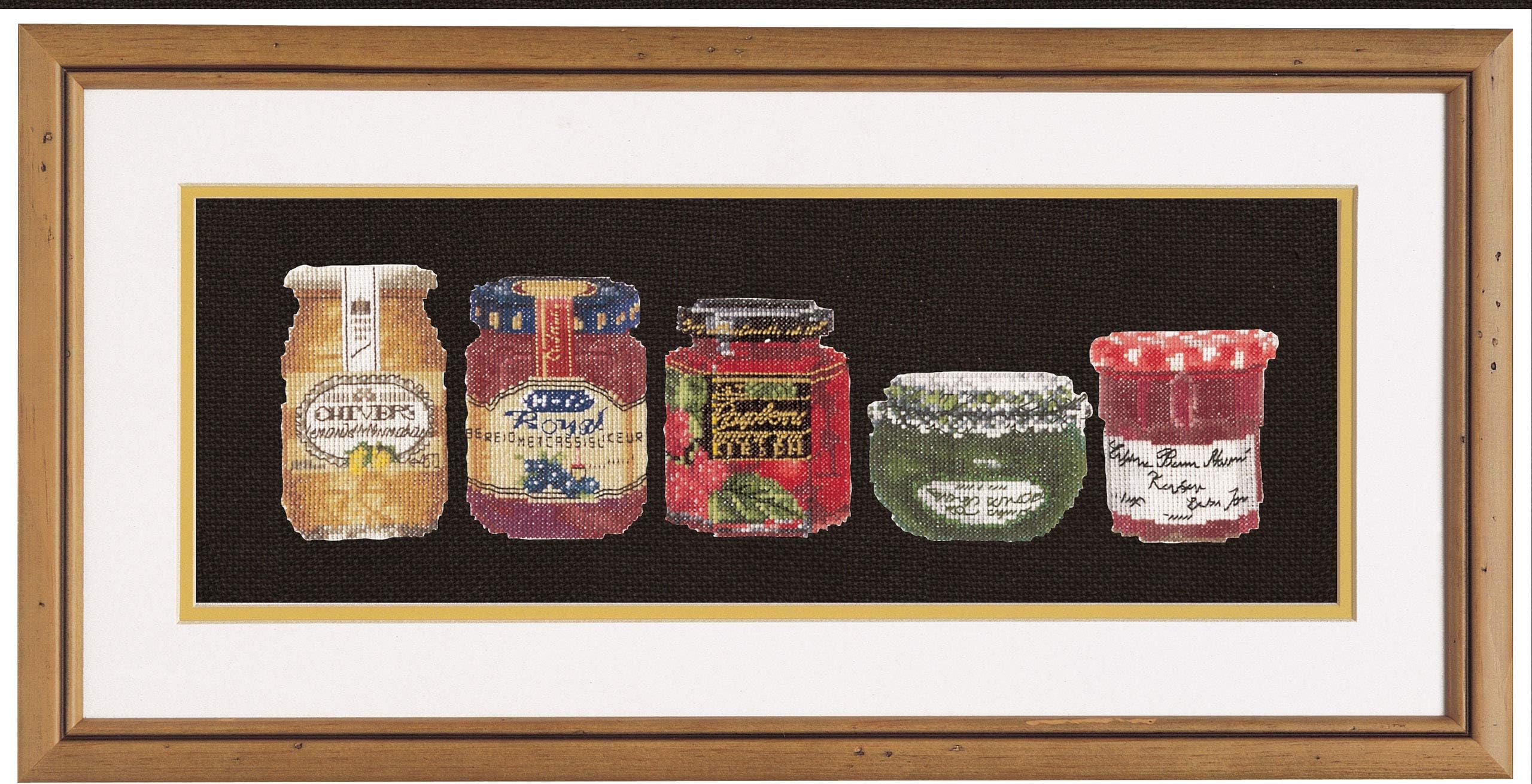 Thea Gouverneur - Counted Cross Stitch Kit - Embroidery Kit - 3047.05 - Pre-Sorted DMC Threads - Jam Pot - Aida Black - 4.7 x 13.8inch - DIY Kit