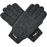 BRUCERIVER Men Pure Wool Knit Gloves with Thinsulate Lining and Elastic Rib Cuff
