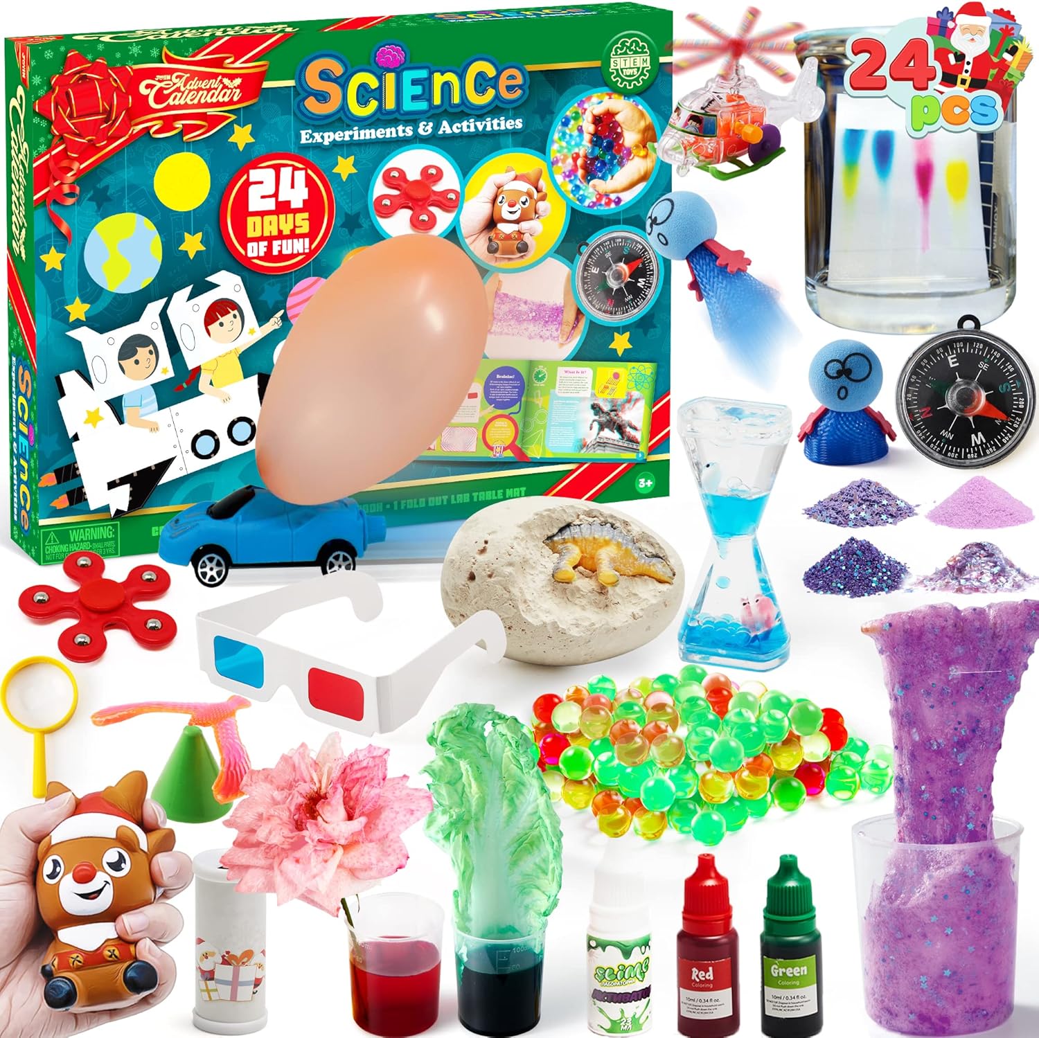 Advent Calendars - JOYIN 2023 Science Christmas Advent Calendar with Brain Teaser 24 Days Christmas Countdown Calendar Includes 24 Exciting Science Tricks & Experiments, 3D Glasses, Balloon Powered Car, Children's Compass etc for Kids Christmas Party Favor Gifts