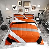 Erosebridal Orange Gray Black Striped Queen Comforter Set for Adult Women Men Modern Abstract Bedding Set Geometric Lines Bed Set Aesthetic Boho Quilt Set