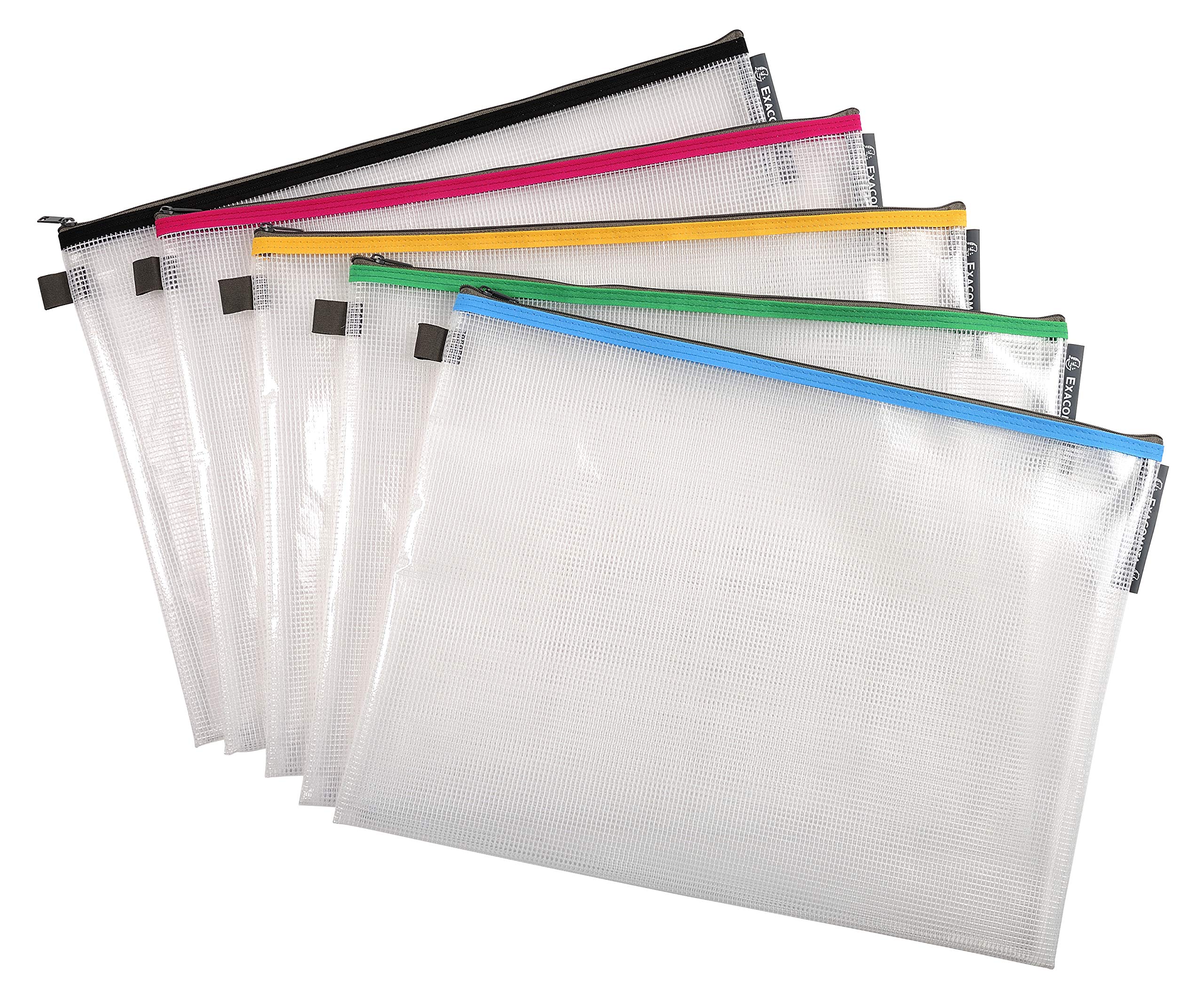 Exacompta - Ref 34160E - Zipped Transparent Mesh Pockets - Suitable for A3 Documents, 0.3mm Nylone Mesh - Suitable for Storing Documents, Accessories - Assorted Colours (Pack of 10)