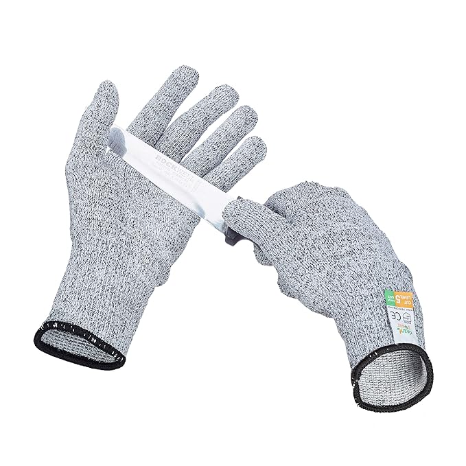 Relaxdays Schnittschutz Handschuhe Level 5 Schutz, lebensmittelecht, EN 388 Schutzhandschuhe Größe L, grau