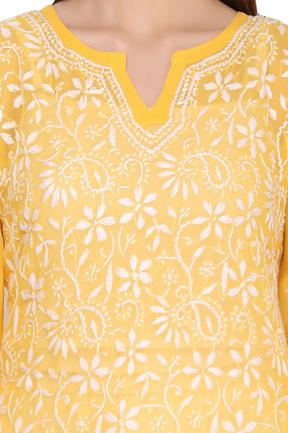 ada designer handmade lucknow chikan regular wear faux georgette kurti a90321