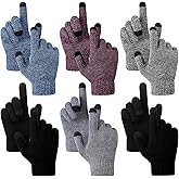 Newcotte 6 Pairs Women's Winter Touchscreen Gloves Warm Fleece Lined Knit Gloves Cold Weather Mittens for Men Women