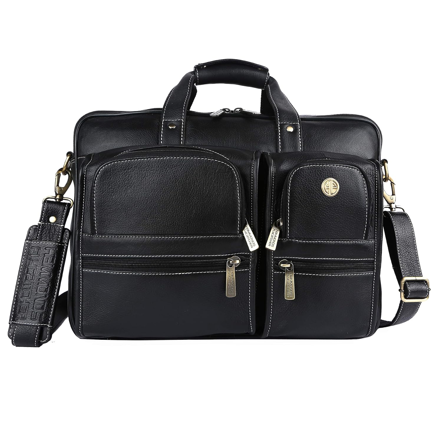 mens leather briefcase with trolley strap