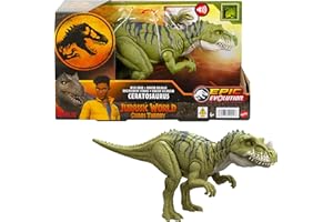 Mattel Jurassic World Wild Roar Dinosaur Action Figure, Ceratosaurus with Continuing Snapping Chomp Attack & Roar Sound, Posable Toy with Digital Play