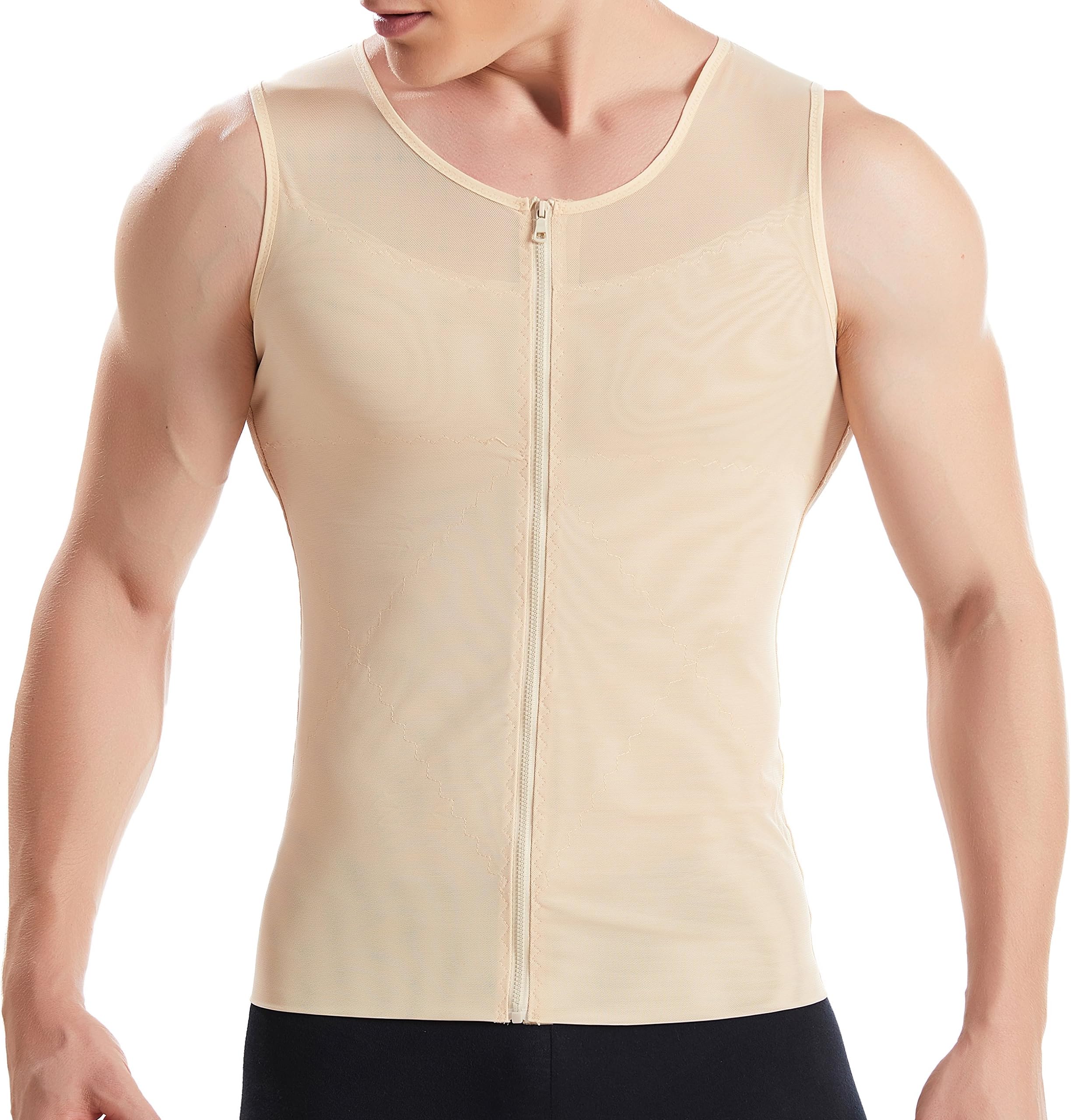 HANERDUN Mens Slimming Body Shaper with Zipper Compression Vest Slim Shapewear